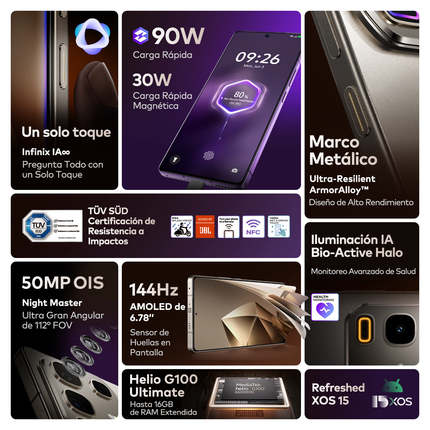 Infinix Note 50 Pro — Rendimiento Avanzado / Carga Rápida 90W / Pantalla AMOLED 144Hz