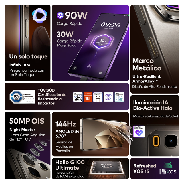 Infinix Note 50 Pro — Rendimiento Avanzado / Carga Rápida 90W / Pantalla AMOLED 144Hz