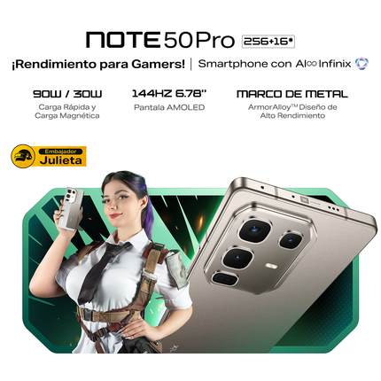 Infinix Note 50 Pro — Rendimiento Avanzado / Carga Rápida 90W / Pantalla AMOLED 144Hz