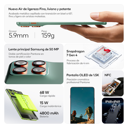 Motorola Moto X70 Air 5G Más ligero. Más potente. Más inteligente. El smartphone ultradelgado diseñado para acompañarte en cada momento.